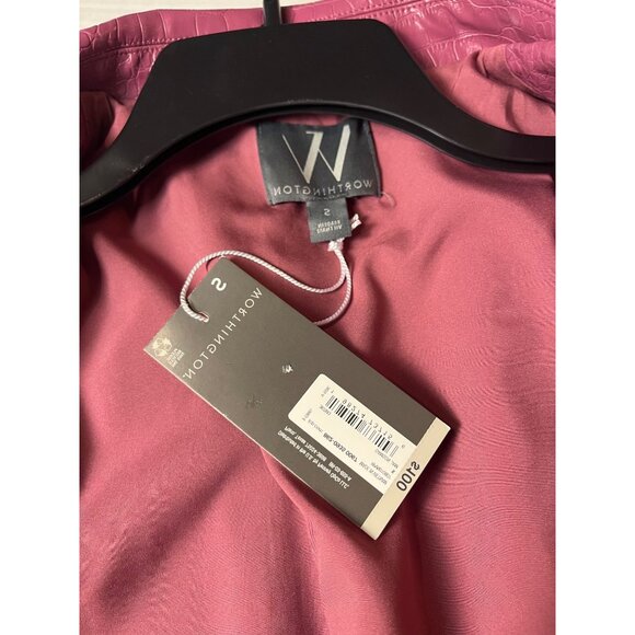 NWT-Worthington Womens Faux Croc Leather Bomber Jacket & mini Skirt Set Pink - Picture 9 of 16